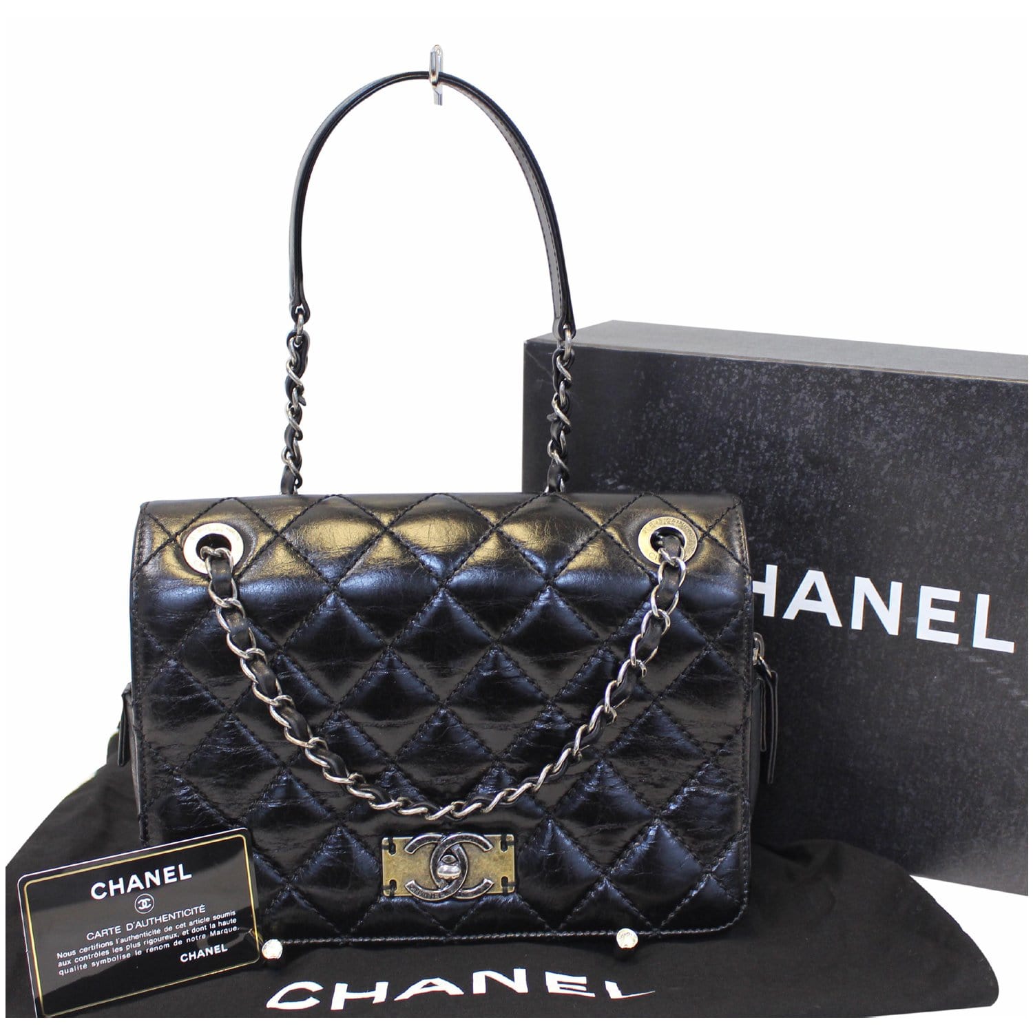 CHANEL CC Quilted Leather Flap Crossbody Bag Black