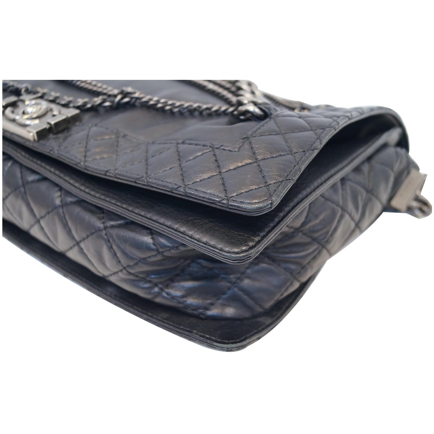 CHANEL Boy Enchained Large Calfskin Leather Flap Shoulder Bag Black
