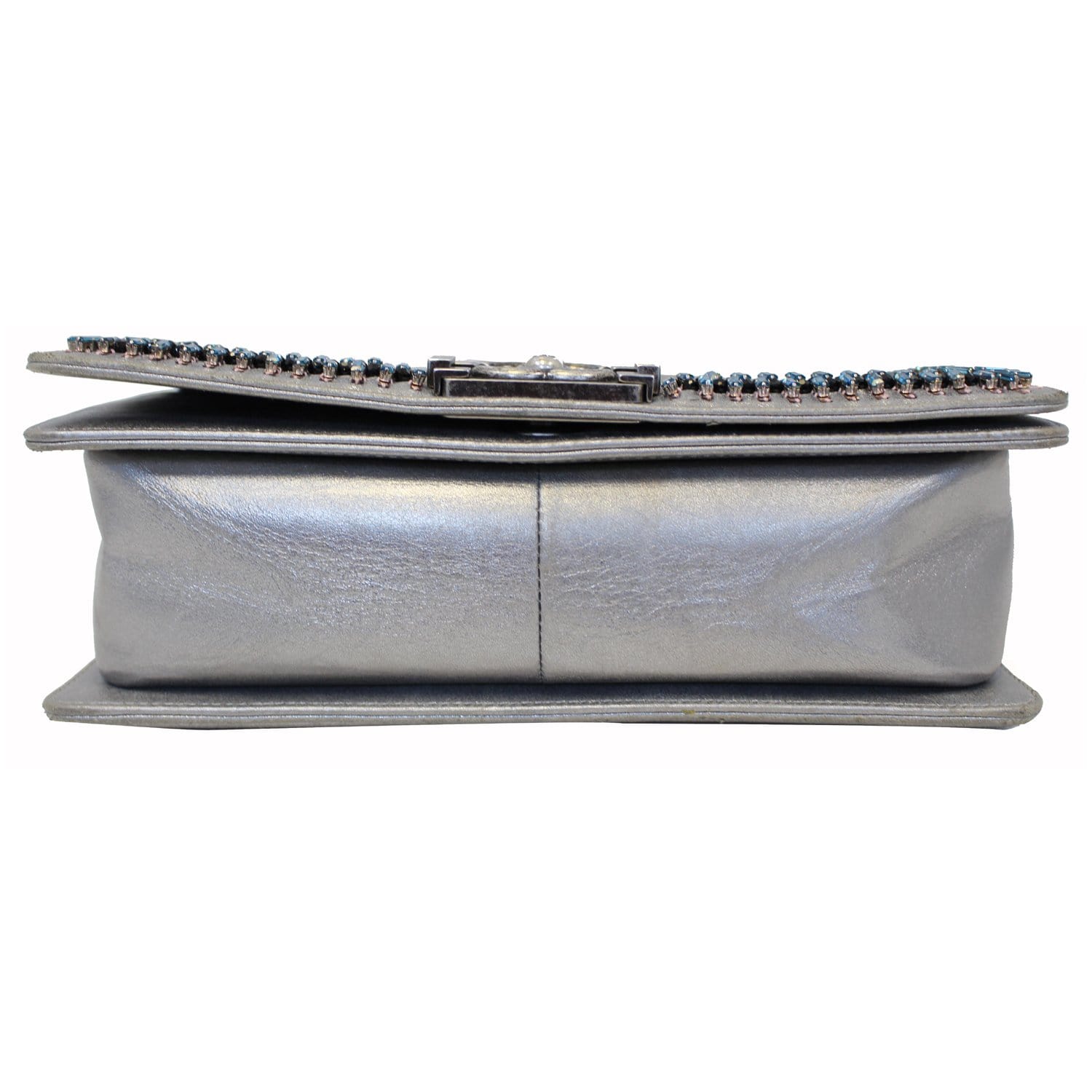 CHANEL Boy Medium Lambskin Leather Embroidered Shoulder Bag Silver - Last Call