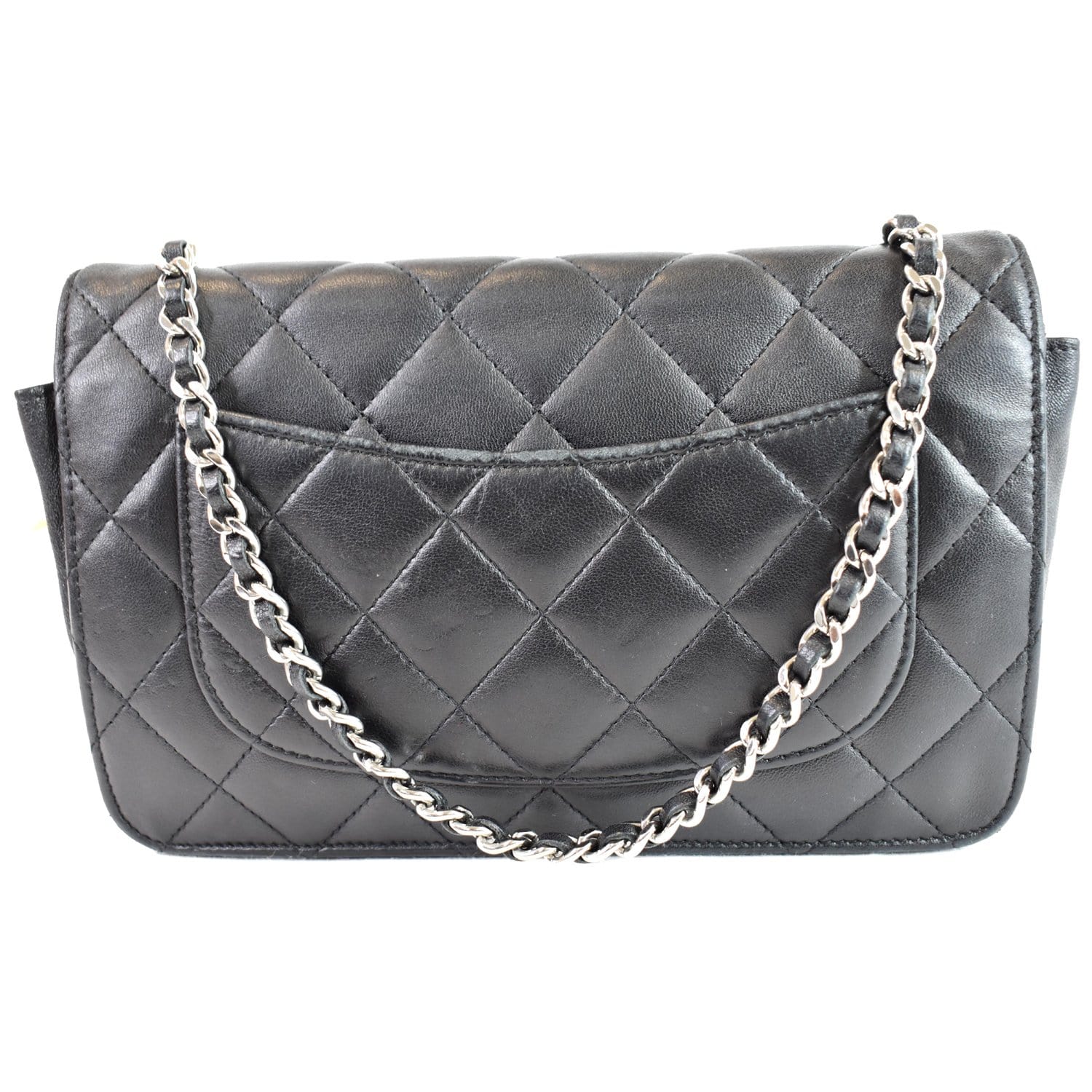 CHANEL Wallet On Chain Lambskin Leather WOC Crossbody Bag Black