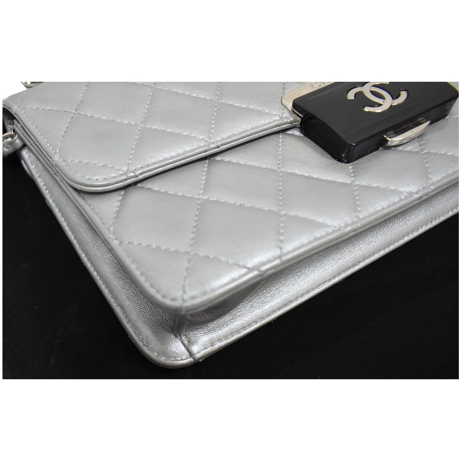 CHANEL Beauty Lock Mini Flap Quilted Sheepskin Leather Shoulder Bag Silver - 10% OFF