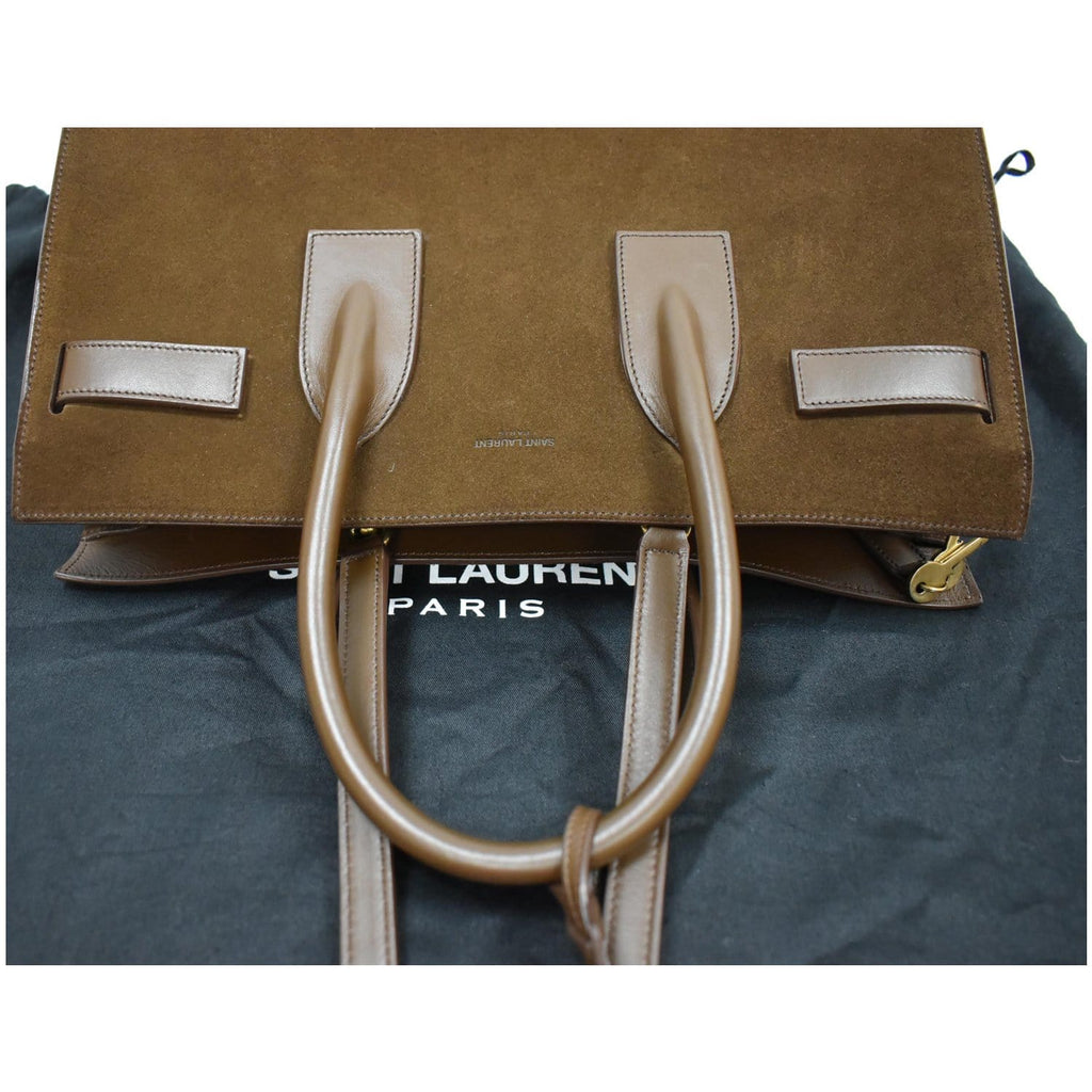 YVES SAINT LAURENT Sac de Jour Suede Leather Tote Shoulder Bag Brown