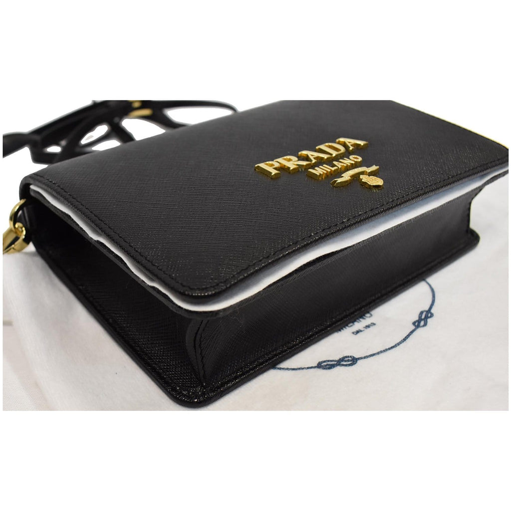PRADA Saffiano Leather Mini Shoulder Bag Black
