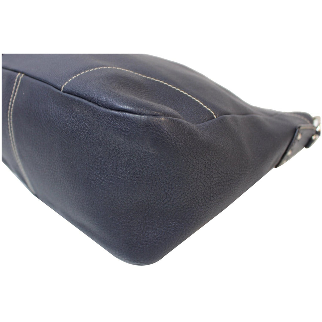 PRADA Milano Leather Shoulder Bag Navy Blue