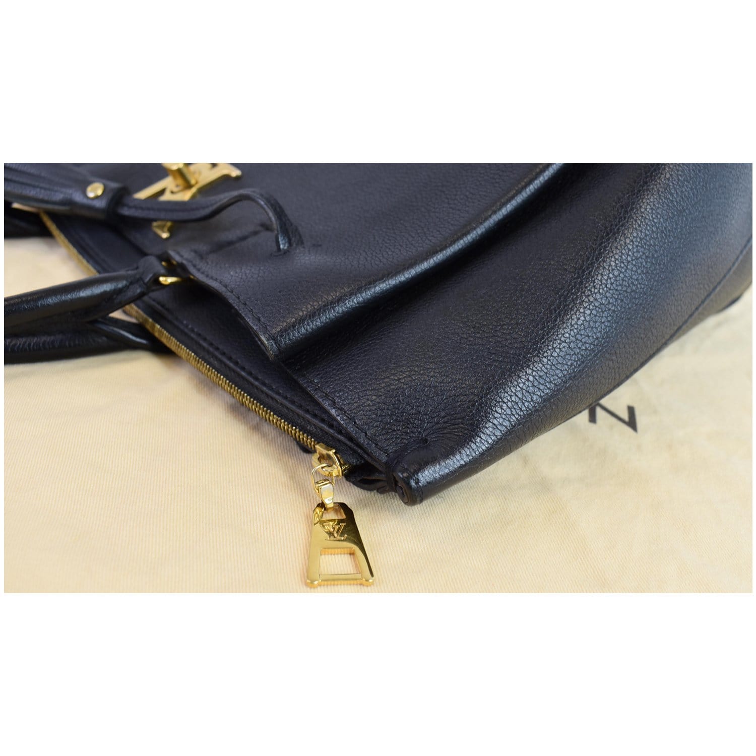 LOUIS VUITTON Lockmeto Calfskin Leather Tote Bag Black