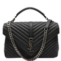 YVES SAINT LAURENT College Medium Flap Matelassé Leather Shoulder Bag Black