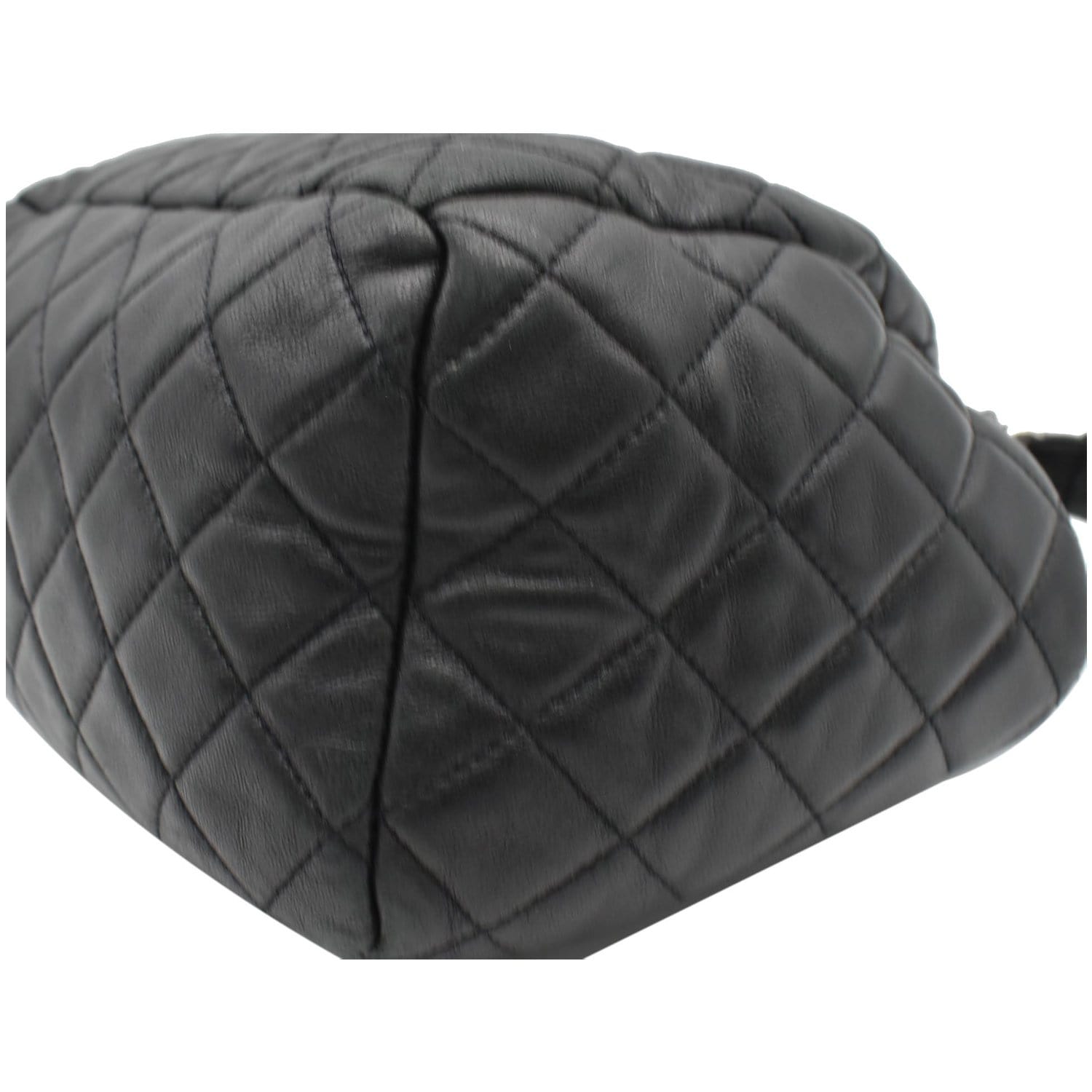 CHANEL Drawstring Bucket Quilted Lambskin Leather Shoulder Bag Black