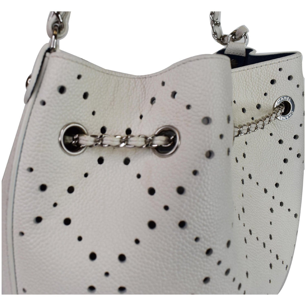 Chanel CC Drawstring Medium Perforated Caviar Bucket Bag White - 15% OFF