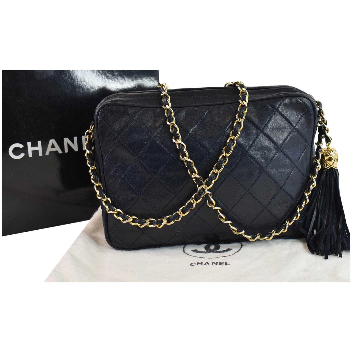 CHANEL Vintage Front Pocket Lambskin Leather Camera Bag Blue