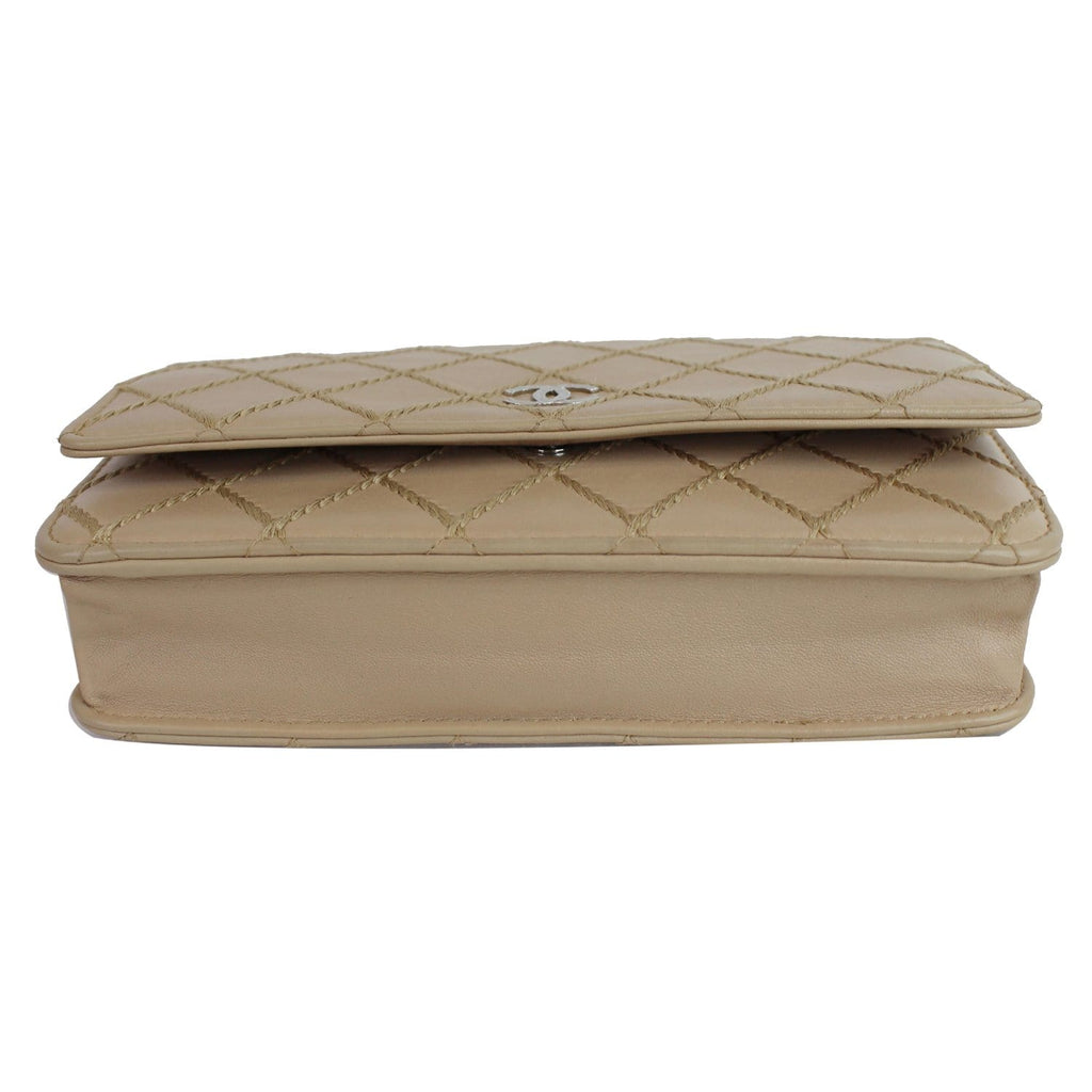 CHANEL Diamond Stitch Wallet On Chain Calfskin WOC Crossbody Bag Beige