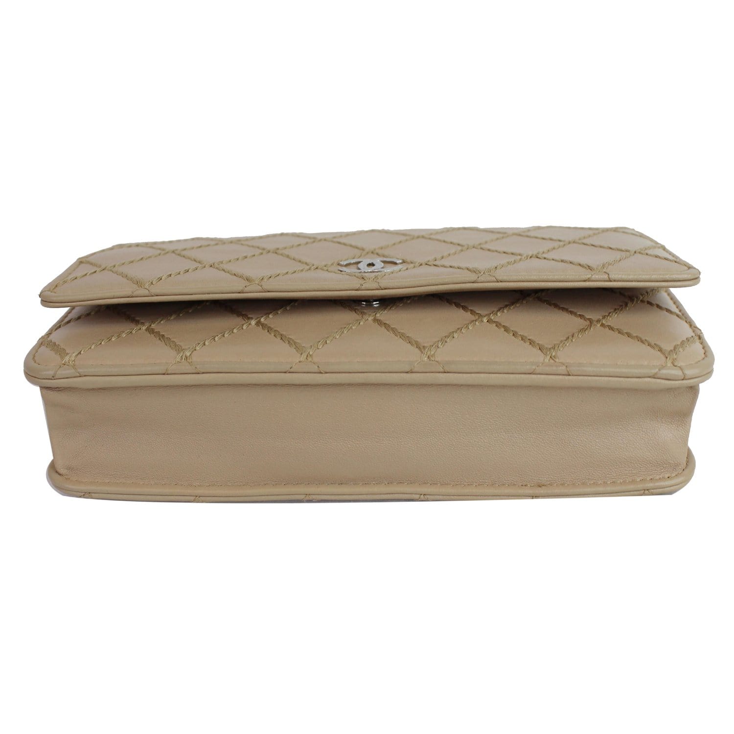 CHANEL Diamond Stitch Wallet On Chain Calfskin WOC Crossbody Bag Beige