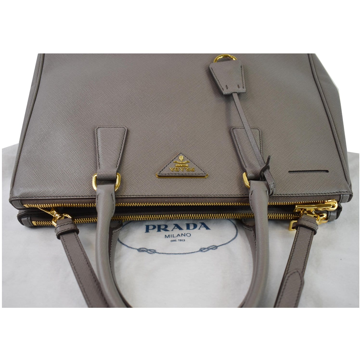 PRADA Lux Large Saffiano Leather Tote Shoulder Bag Light Taupe