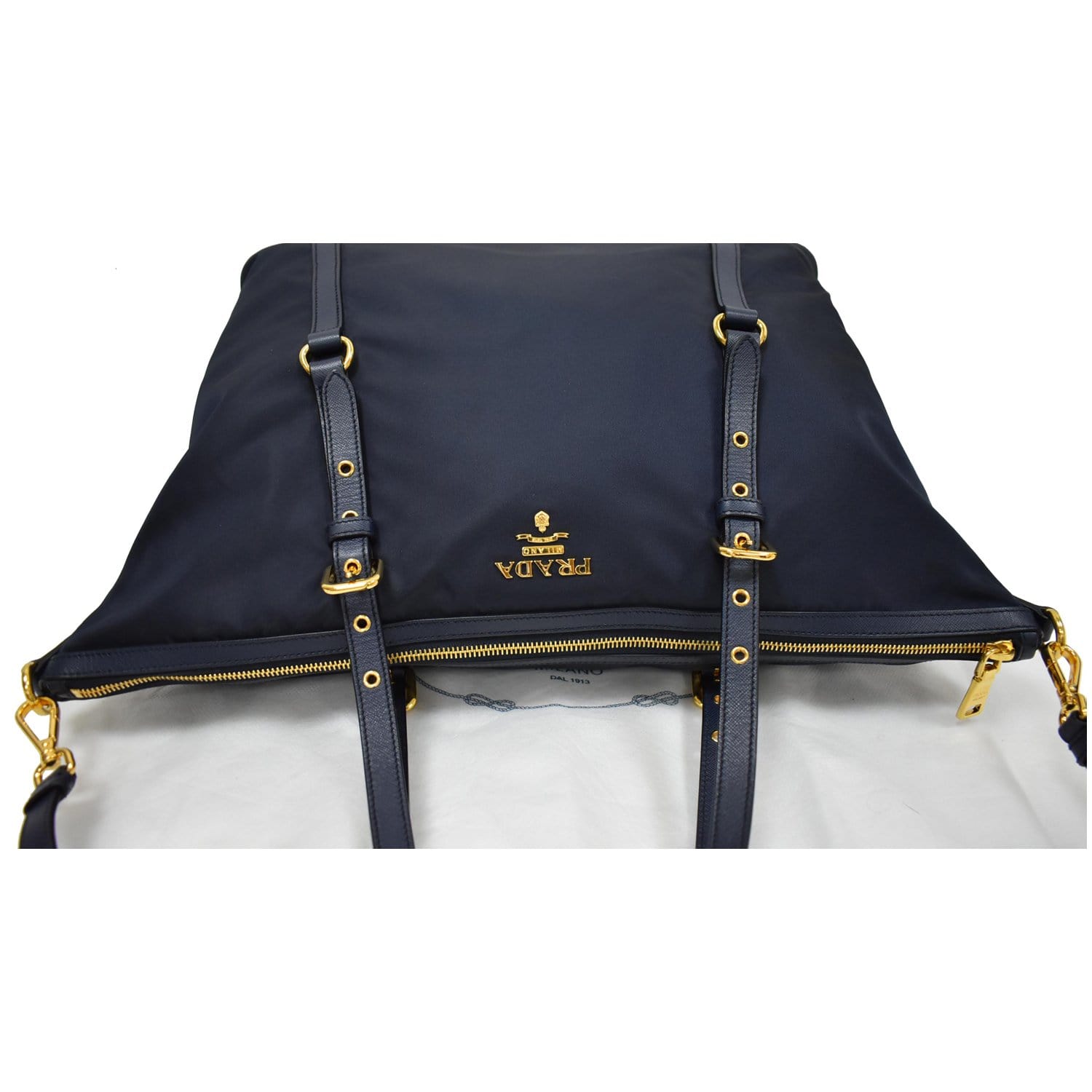PRADA Tessuto Saffiano Nylon Tote Shoulder Bag Blue