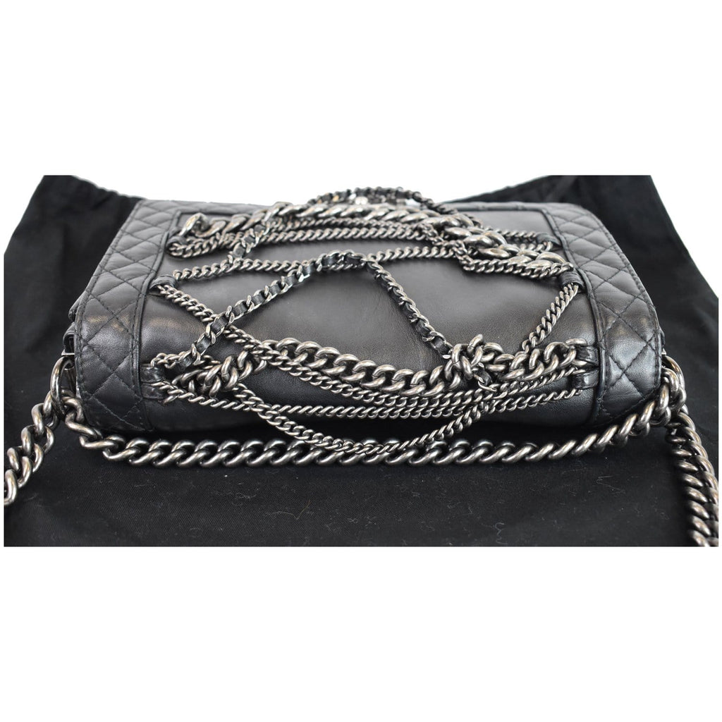 CHANEL Boy Enchained Medium Calfskin Leather Flap Shoulder Bag Black