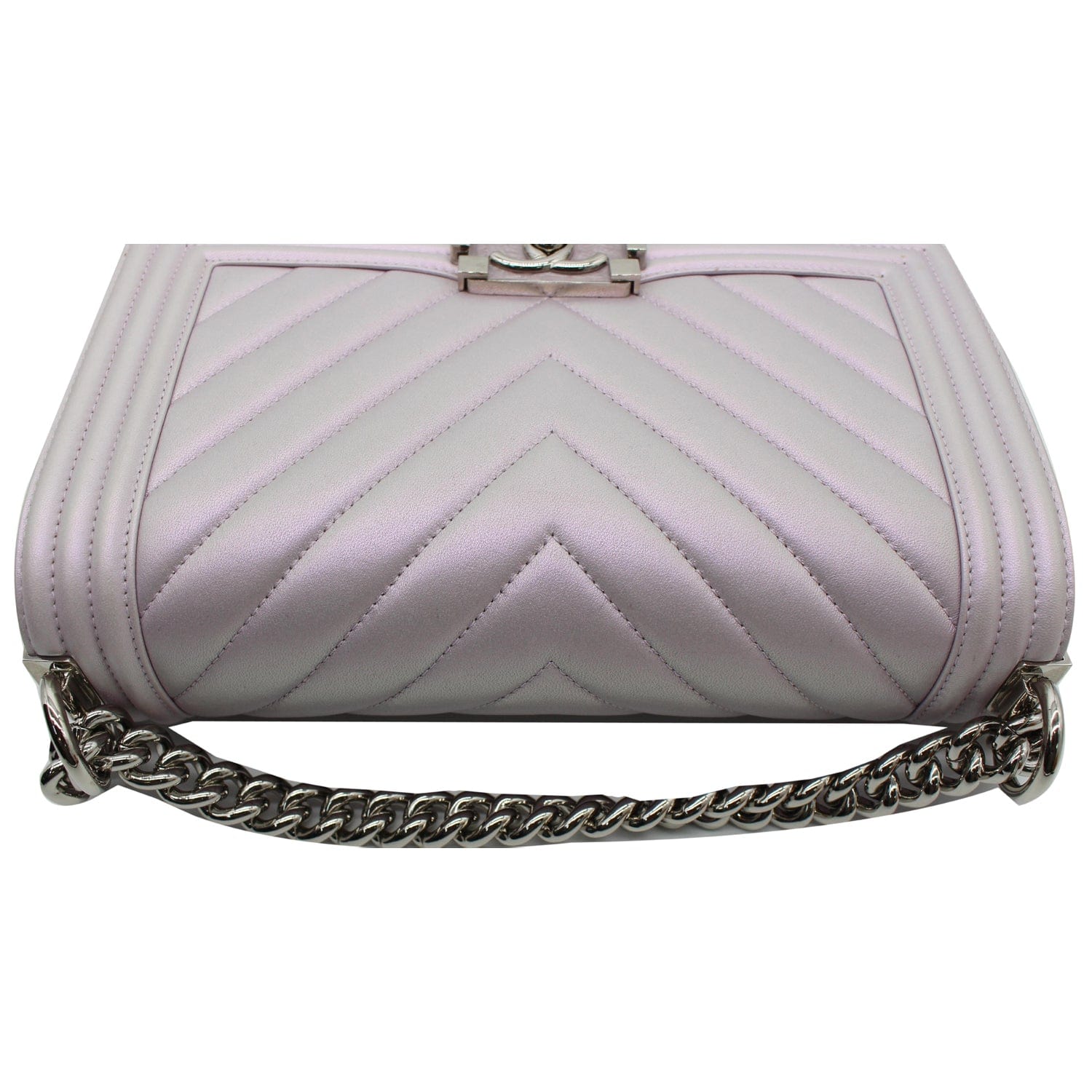 CHANEL Medium Boy Flap Chevron Leather Shoulder Bag Iridescent Lilac