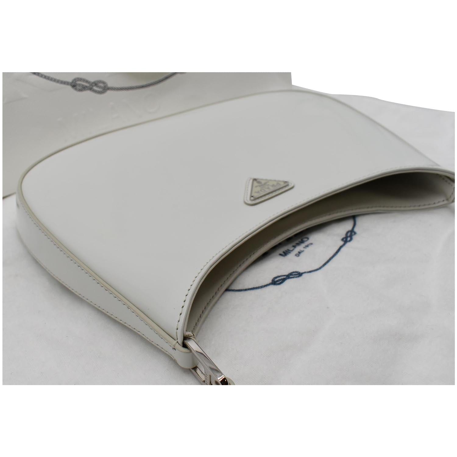 PRADA Cleo Brushed Leather Shoulder Bag White