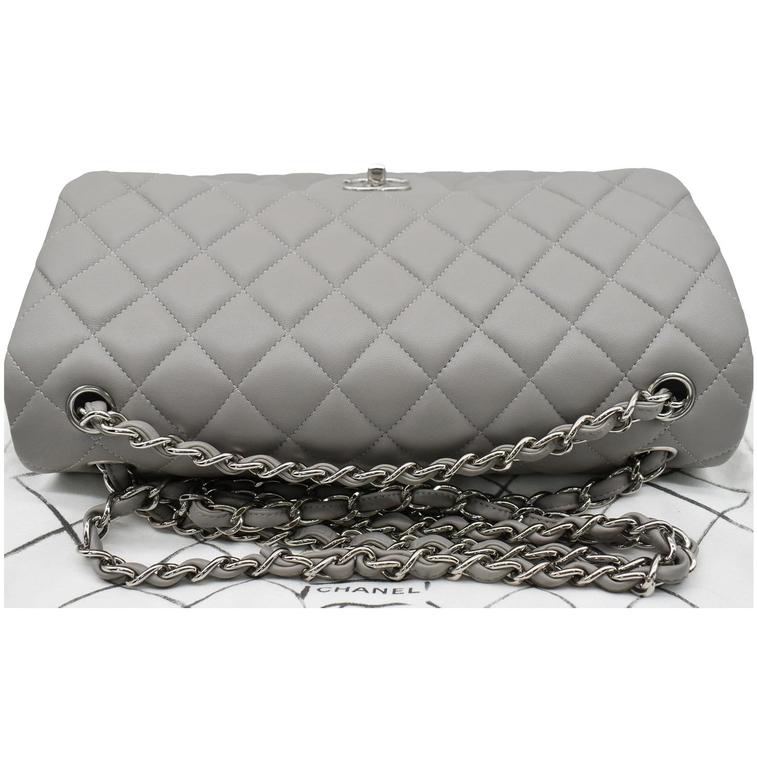 CHANEL Classic Jumbo Double Flap Lambskin Leather Shoulder Bag Grey