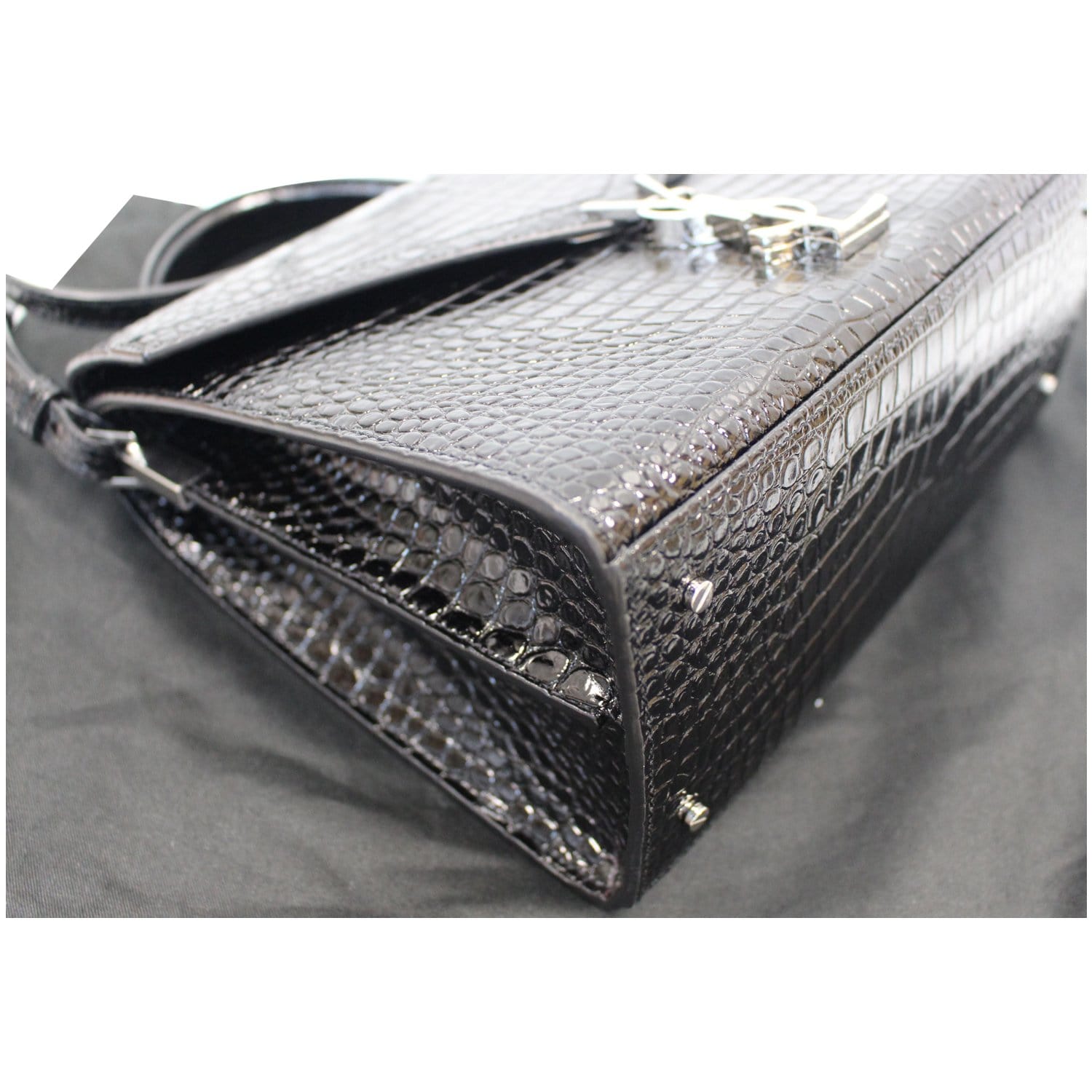 YVES SAINT LAURENT Cassandra Top Handle Embossed Shoulder Bag Black