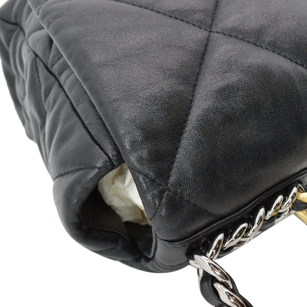 CHANEL 19 Large Flap Quilted Lambskin Leather Shoulder Bag Black