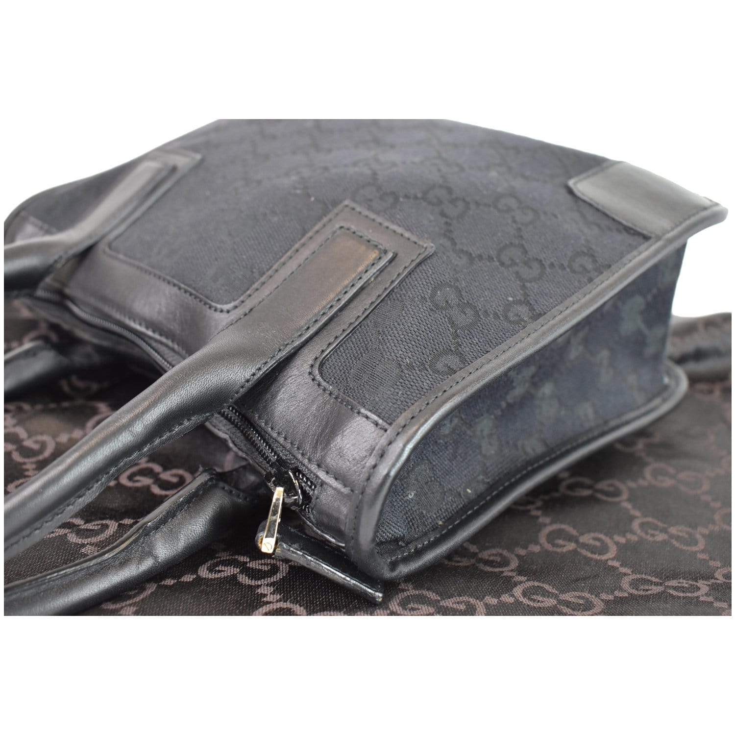 GUCCI Micro GG Top Handle Leather Tote Bag Black 000.0856