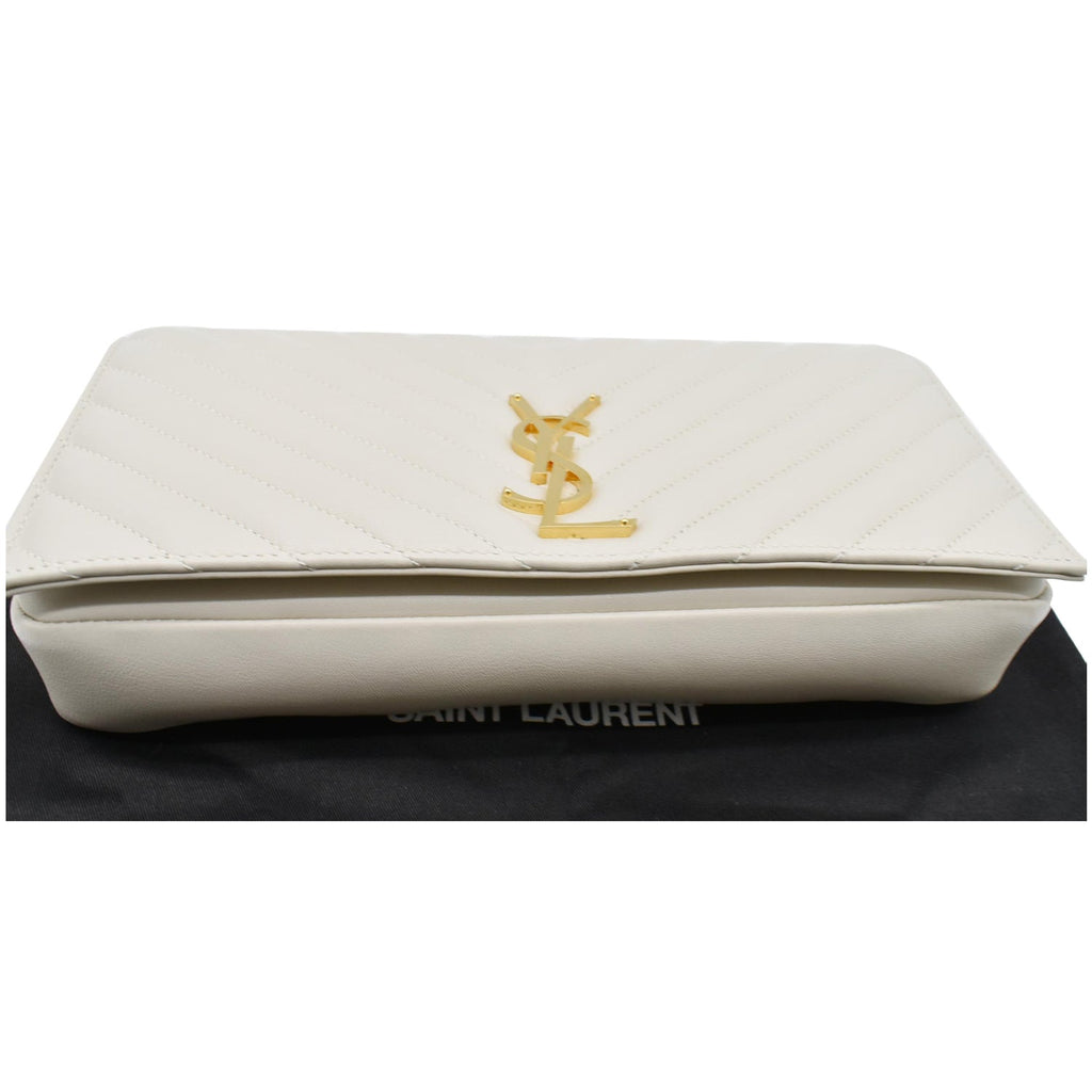 YVES SAINT LAURENT Kate Supple 99 Lambskin Leather Chain Shoulder Bag Light cream