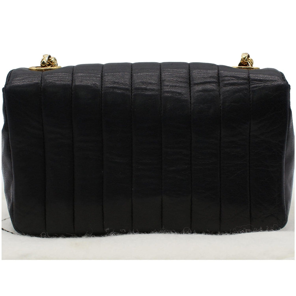 CHANEL Vintage Border Flap Lambskin Shoulder Bag Black