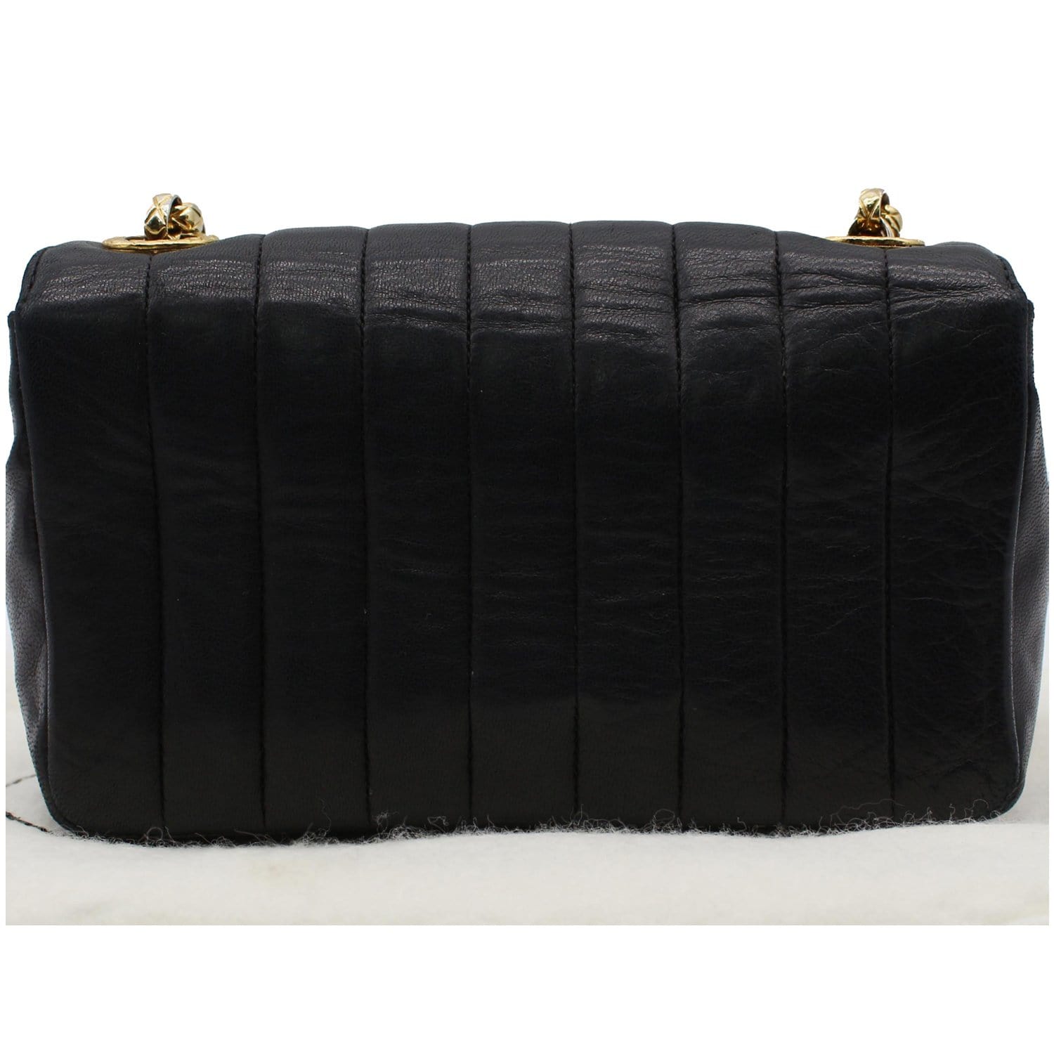 CHANEL Vintage Border Flap Lambskin Shoulder Bag Black
