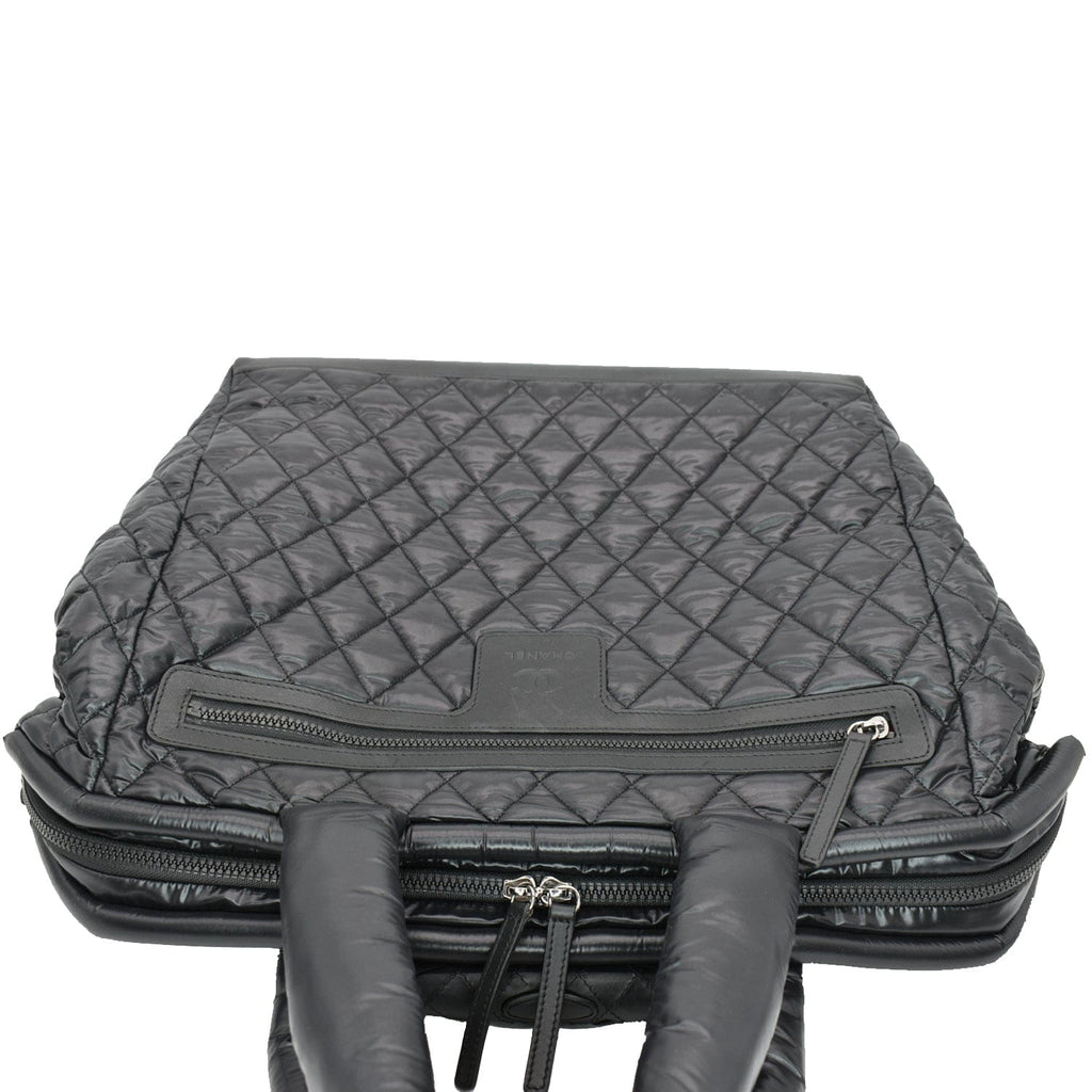 CHANEL Coco Cocoon Quilted Nylon Trolley Rolling Bag Black