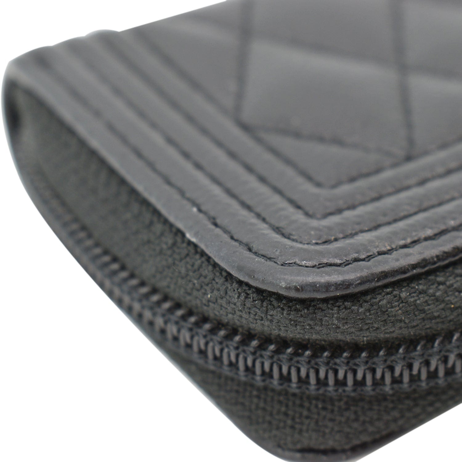 CHANEL Boy Small Zipped Quilted Caviar Coin Purse Wallet Black