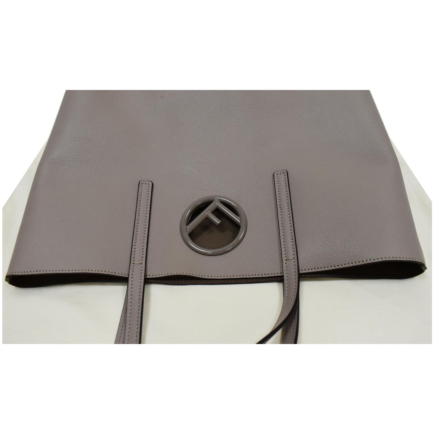 FENDI F Logo Calfskin Leather Shopping Tote Bag Taupe - Final Sale