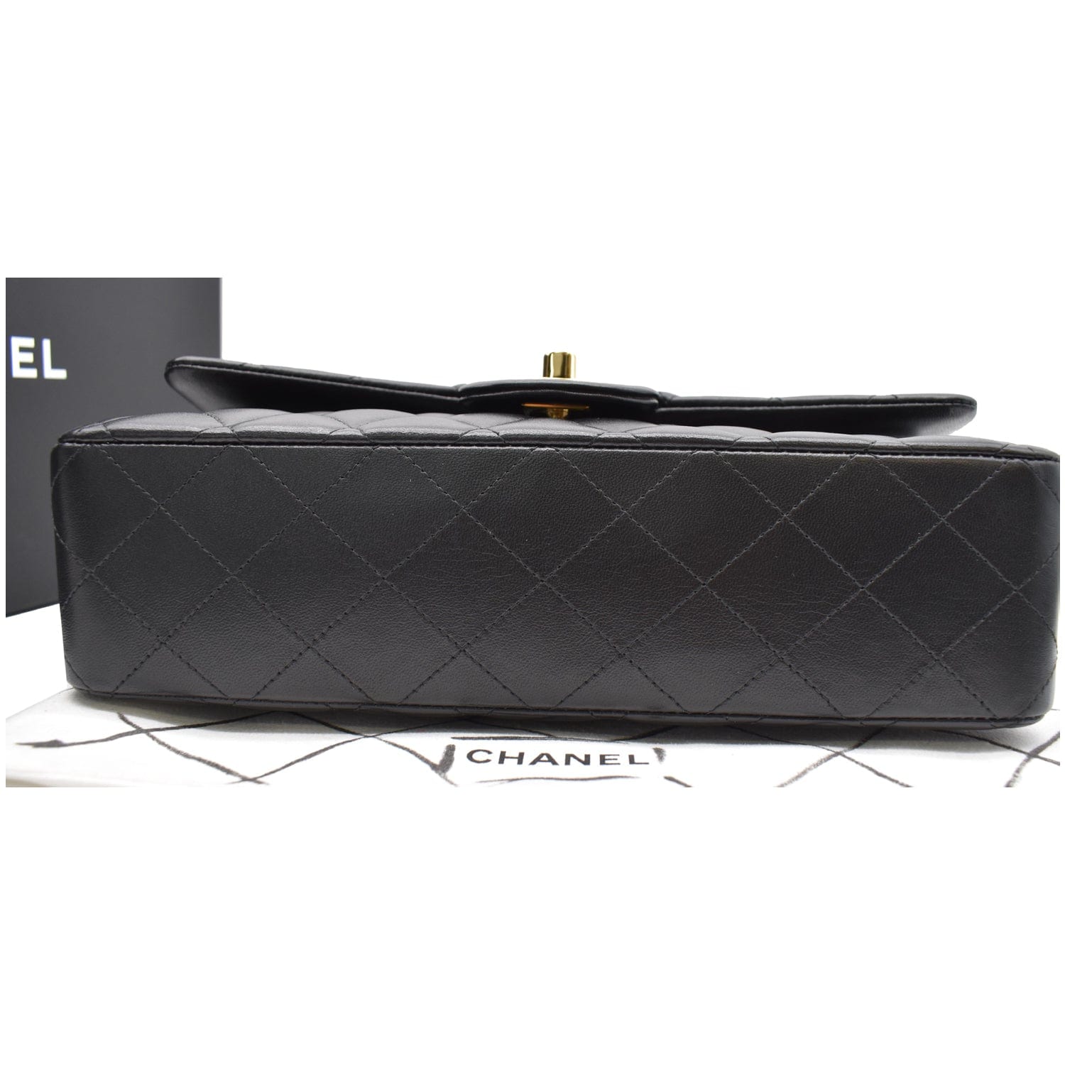 CHANEL Classic Double Flap Medium Leather Shoulder Bag Black