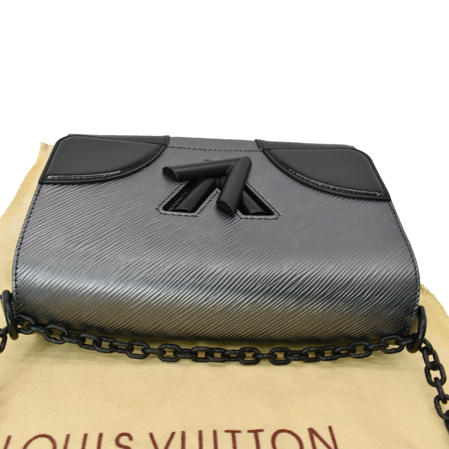 LOUIS VUITTON Twist MM Epi Patent Leather Shoulder Bag Silver
