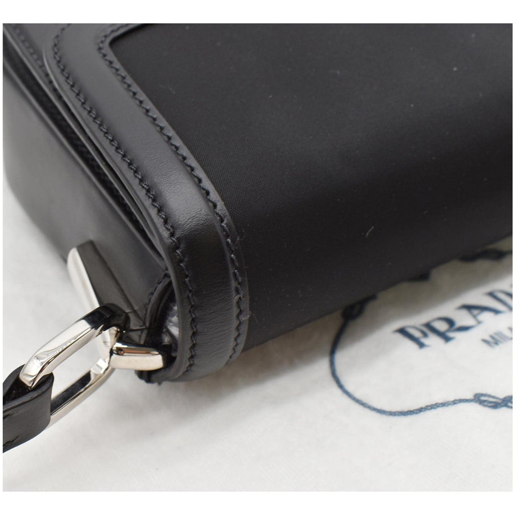PRADA Nylon Leather Shoulder Bag Black