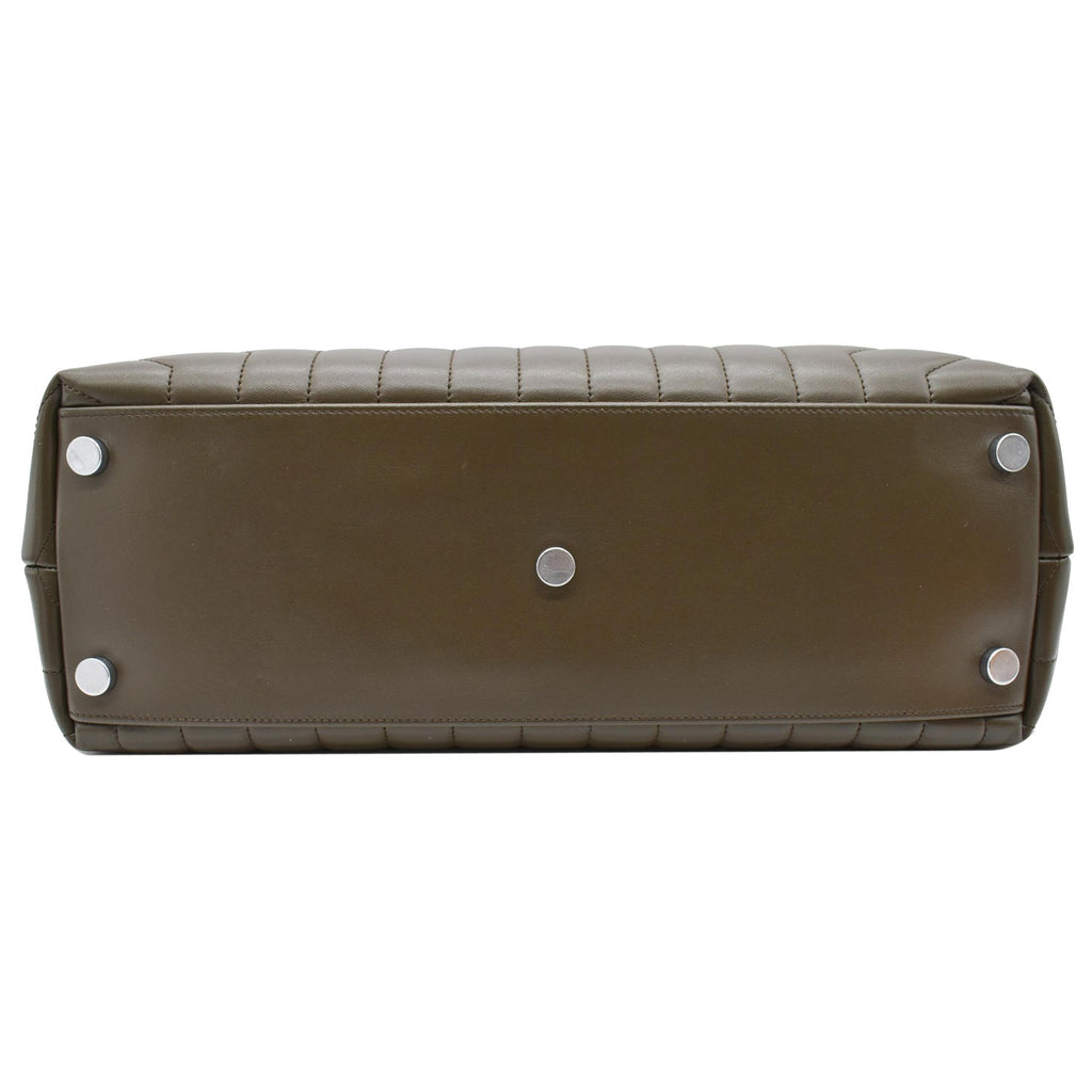 YVES SAINT LAURENT Large Loulou Calfskin Matelasse Chain Shoulder Bag Khaki Green