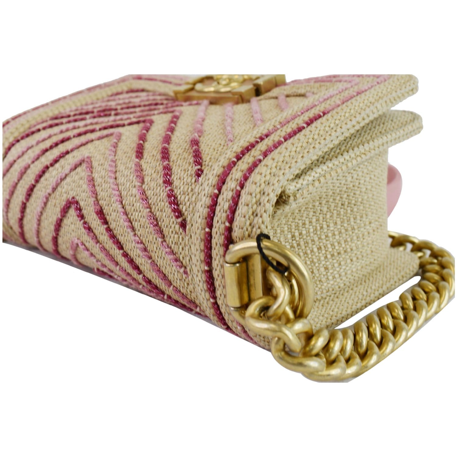 CHANEL Small Boy Chevron Cotton Mixed Fibers Shoulder Bag Pink