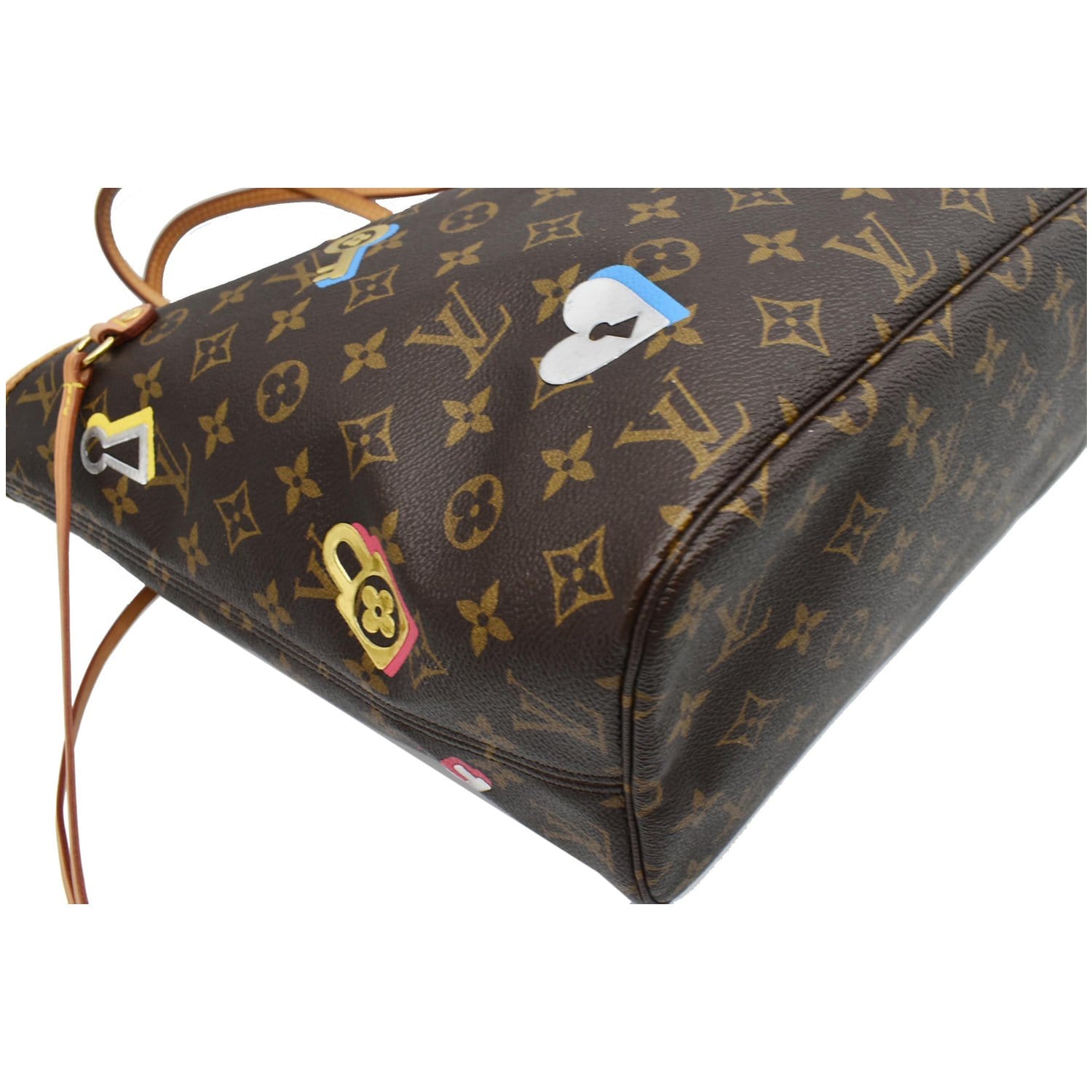 LOUIS VUITTON Love Lock Neverfull MM Monogram Canvas Tote Bag Brown