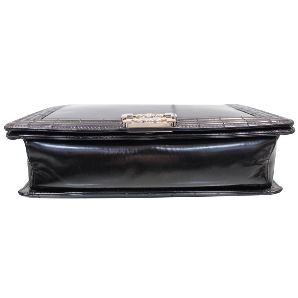 CHANEL Large Boy Glazed Calfskin Leather Shoulder Bag Black