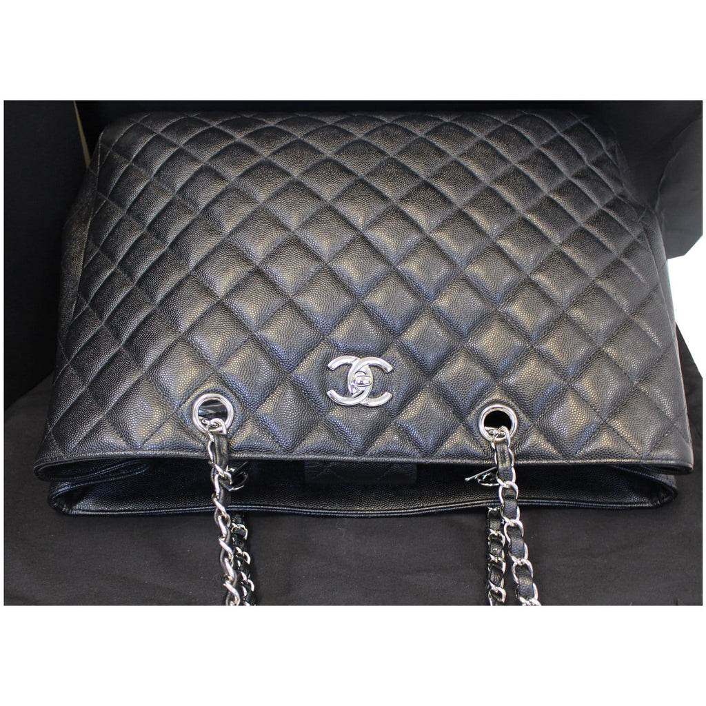 CHANEL Large Classic Caviar Leather Tote Shoulder Bag Black