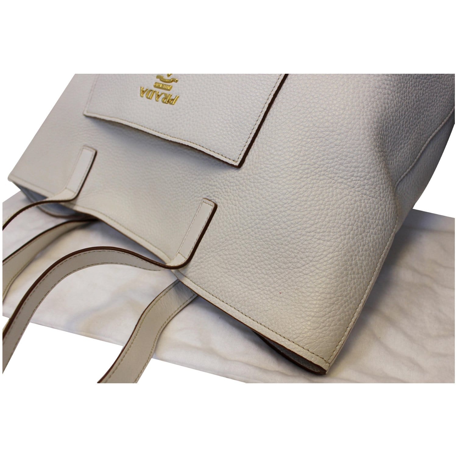PRADA Large Vitello Daino Shopper Tote Bag White