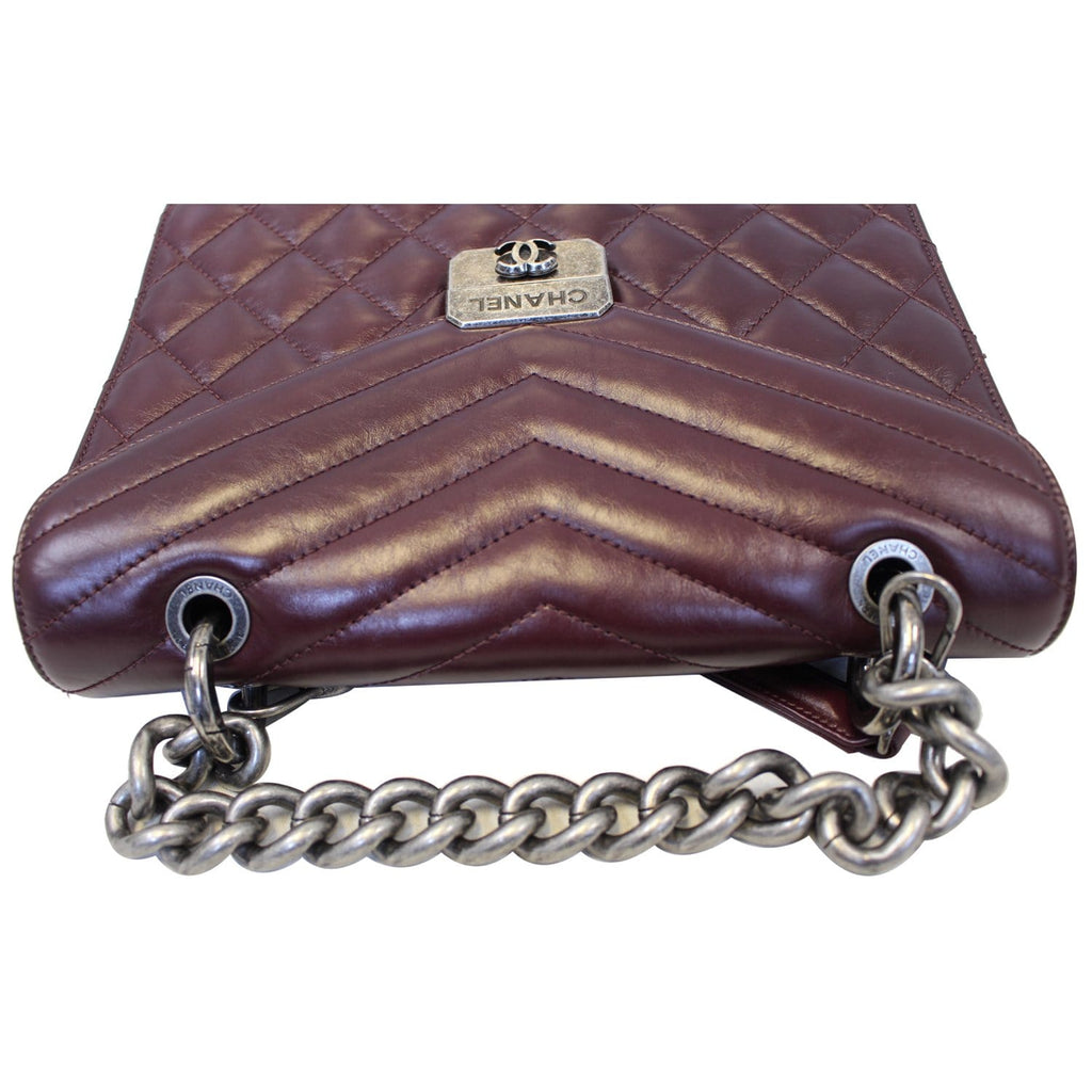 CHANEL Quilted Sheepskin Flap Bag With Handle Shoulder Bag Burgundy