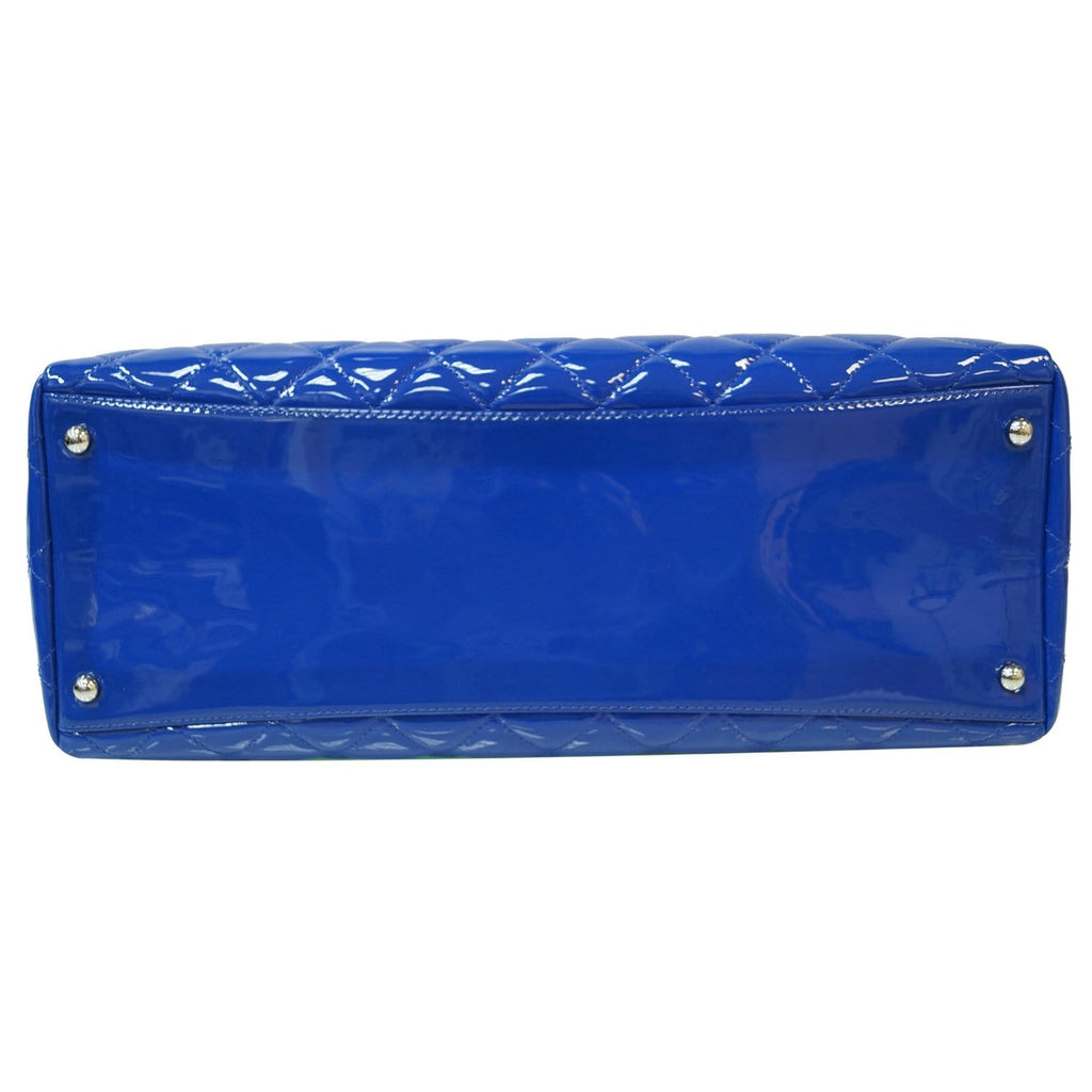 CHANEL Large Coco Shine Patent Quilted Leather Shopping Tote Blue