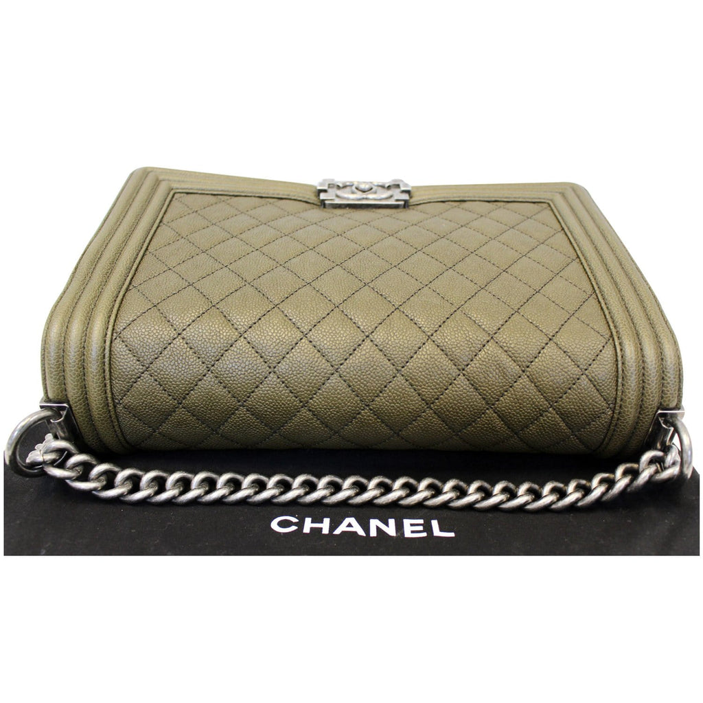 CHANEL Medium Boy Flap Caviar Leather Shoulder Bag Olive Green