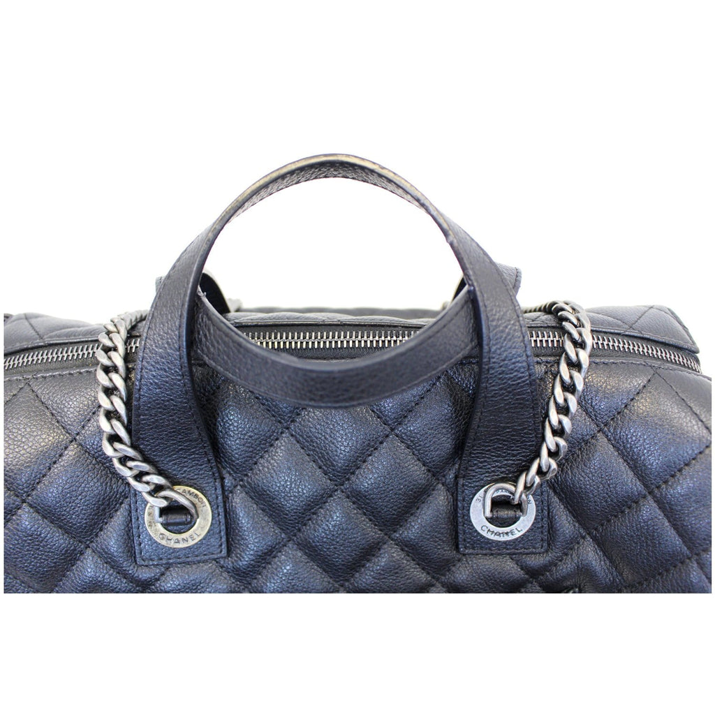 CHANEL Metallic Grained Calfskin Quilted Leather Bowling Bag
