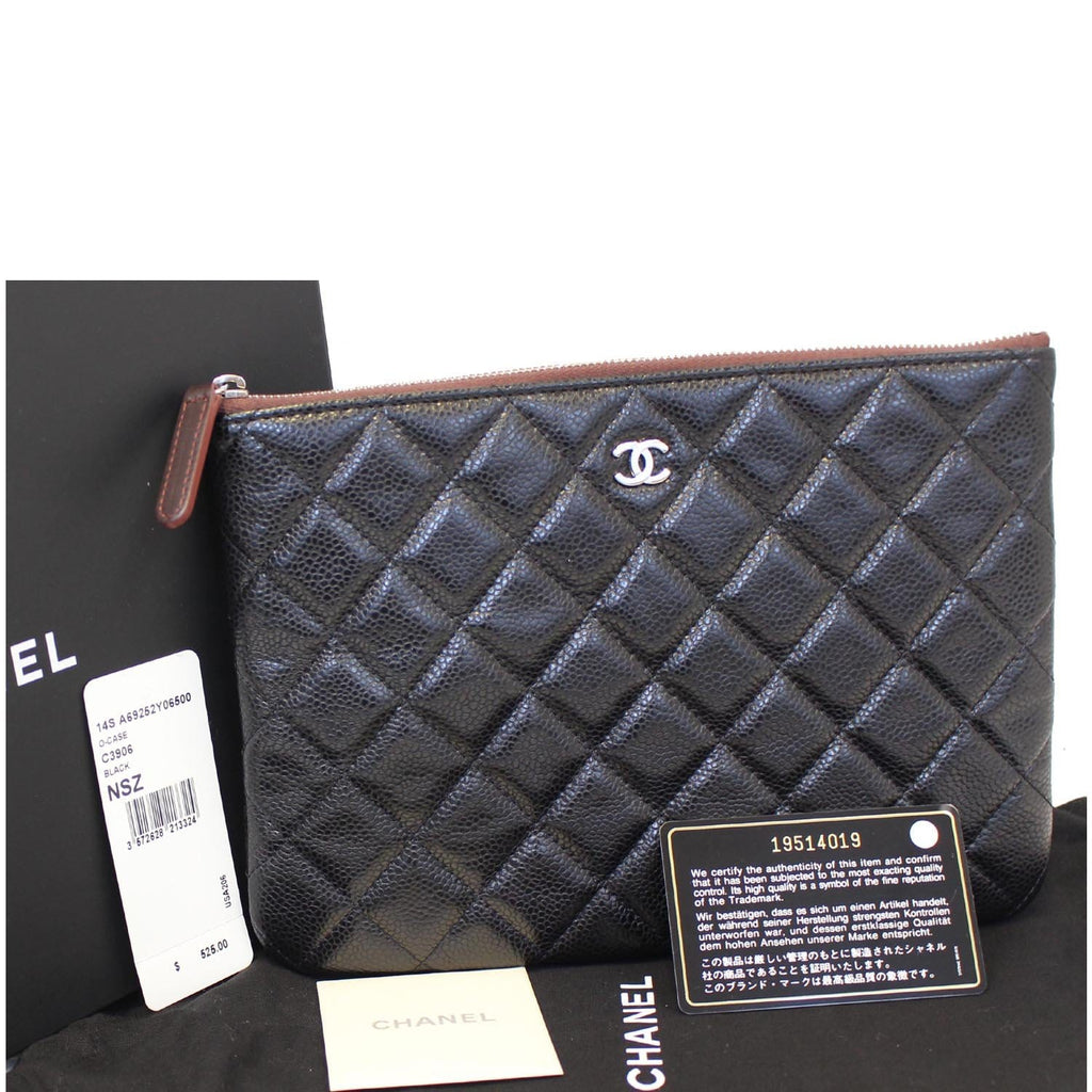 CHANEL Caviar Leather Large O-Case Zip Pouch Black