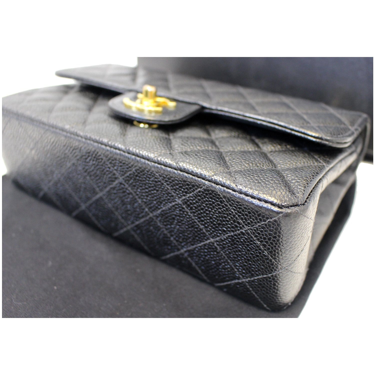 CHANEL Double Flap Small Caviar Leather Shoulder Bag Black