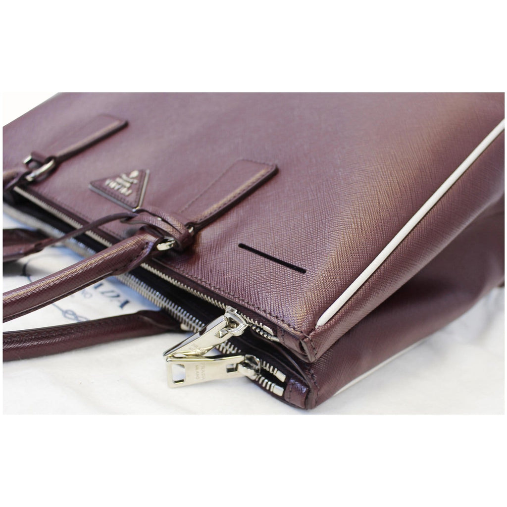 PRADA Lux Large Saffiano Leather Tote Shoulder Bag Burgundy