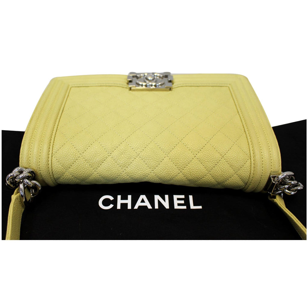 CHANEL Medium Boy Flap Caviar Quilted Leather Shoulder Bag Yellow