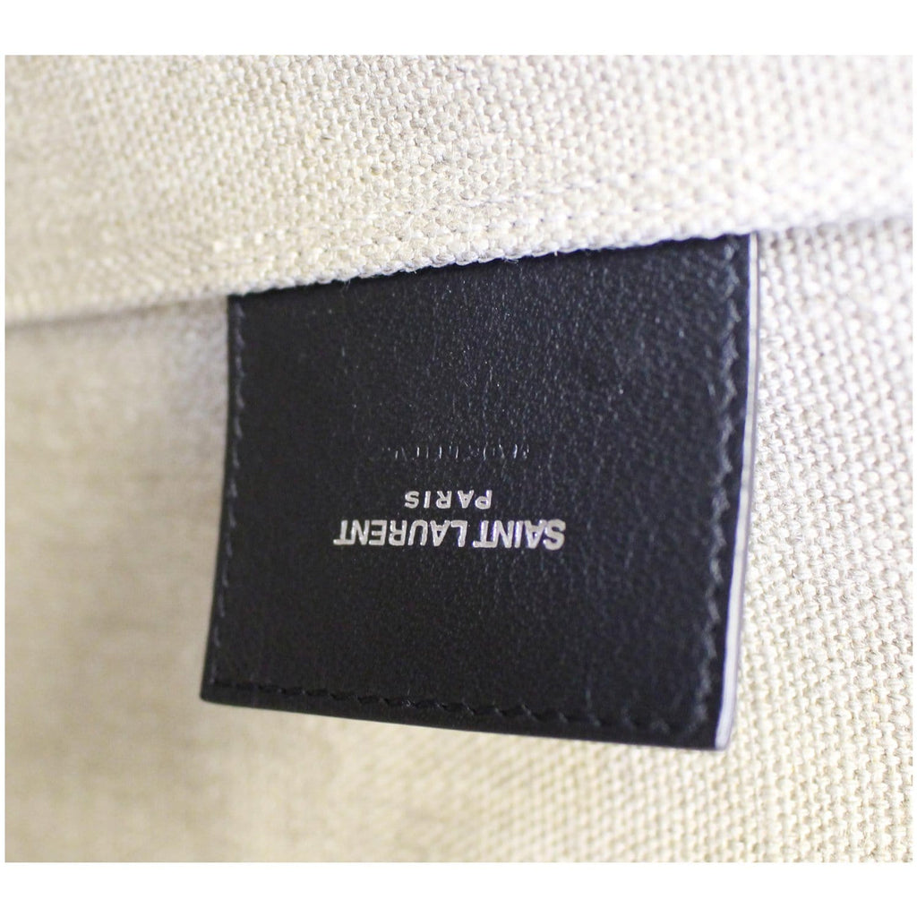 YVES SAINT LAURENT Teddy Canvas/Leather Drawstring Shopping Tote White/Black - Last Call