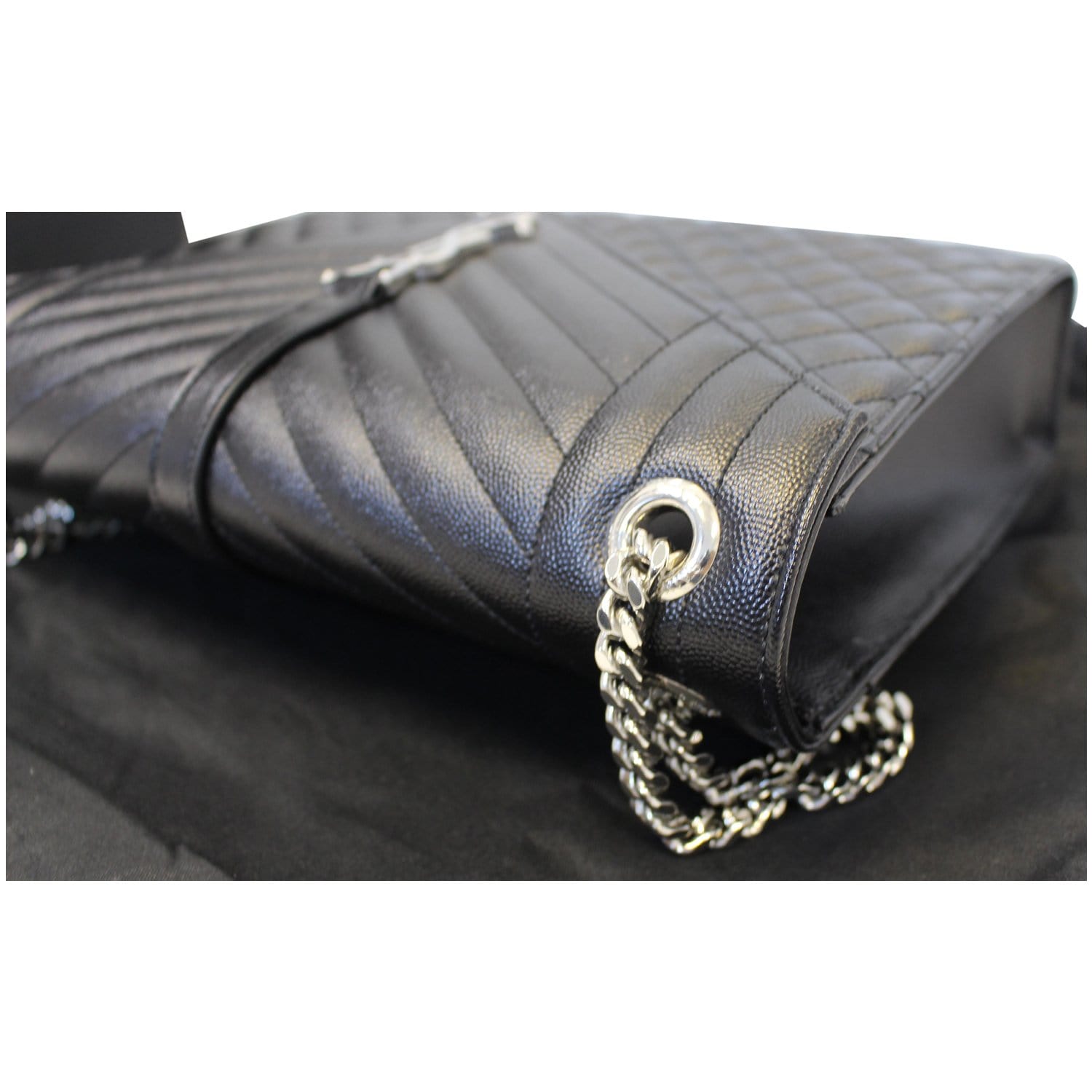 YVES SAINT LAURENT Envelope Large Matelasse Embossed Leather Shoulder Bag Black