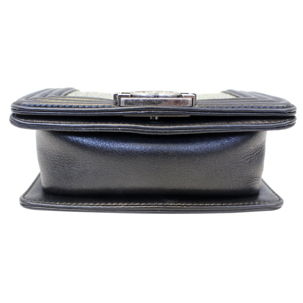 CHANEL Mini Boy Galuchat Stingray Flap Bag Black Silver
